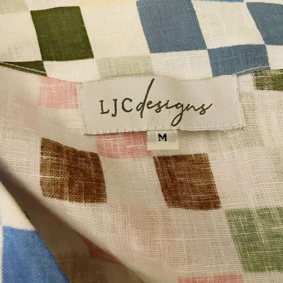 LJC Designs Charlotte Dress Multi Check 100% Linen Size M - Picture 6 of 7